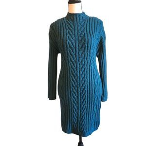 Express Teal Cable Knit Sweater Dress, Sz. S